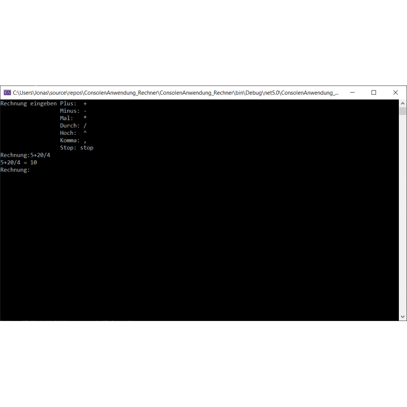 Taschenrechner in der Consolenanwendung